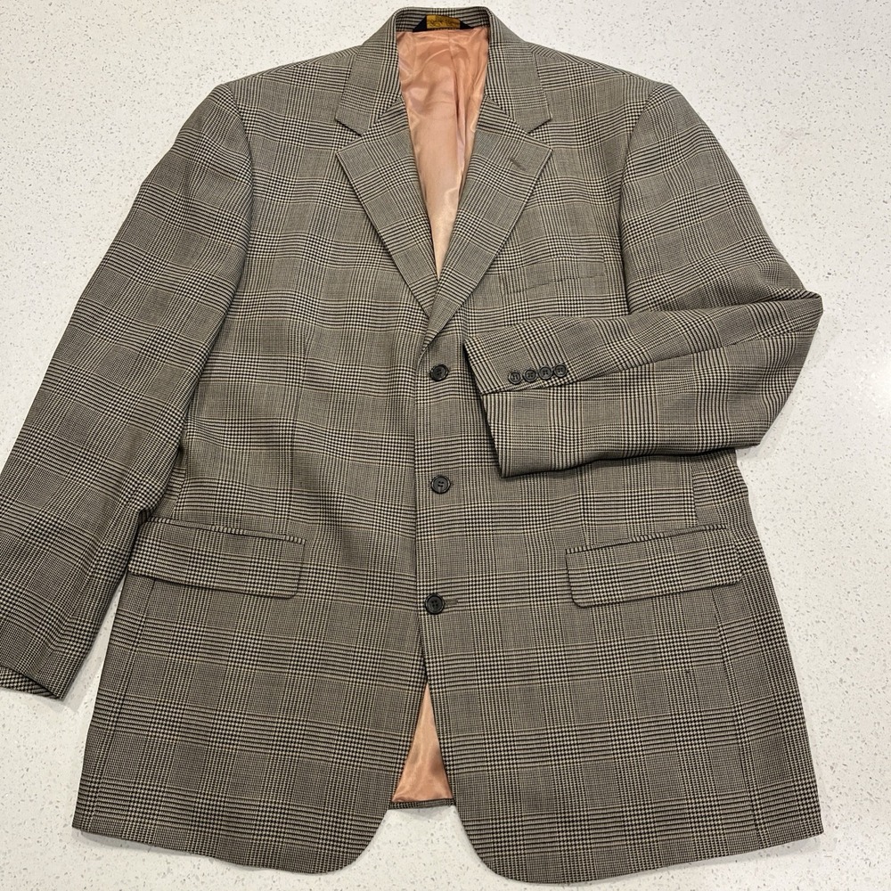Vintage Y2K Brooks Brothers Blazer Men's 46L Beige Check Houndstooth Mexico